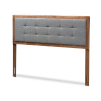 Baxton Studio MG97053-Dark Grey/Ash Walnut-HB-Full Sarine Mid-Century Modern Dark Grey Fabric Upholstered Walnut Brown Finished Wood Full Size Headboard